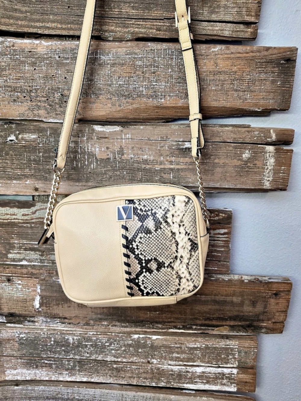 Victoria's Secret Bond Street Snakeskin Crossbody Bag Beige & Black